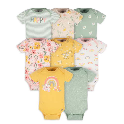Gerber Baby Girl Short Sleeves Onesies Bodysuits, 8-Pack