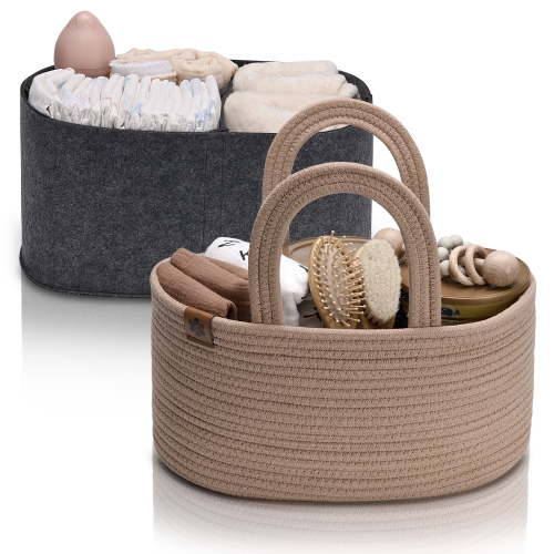 Pera Bella 2-in-1 Baby Diaper Caddy Organizer for Changing Table, Hermosa Pink