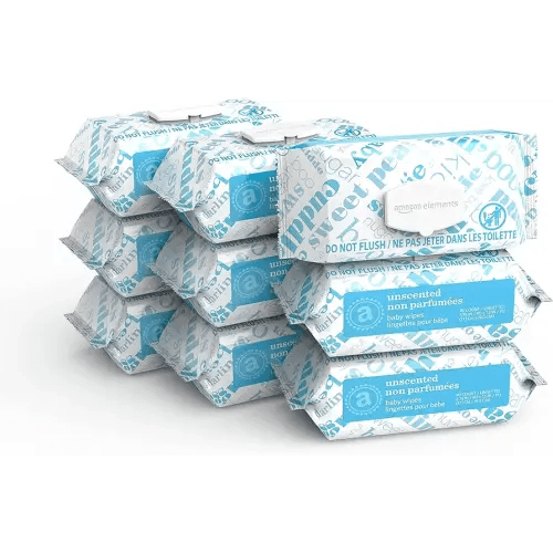 Amazon Elements Baby Wipes, Unscented, 810 Count, Flip-Top Packs, Pack of 9