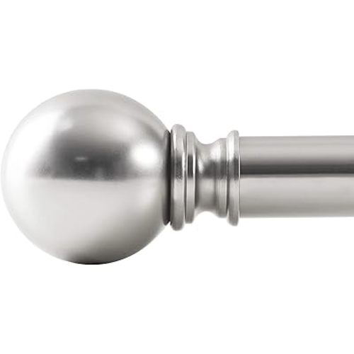 NICETOWN Single Curtain Rod for Bedroom/Living Room Window Drapery 1 1/8 inch Diameter with Round Finials, Adjustable Length from 48-86", Satin Nickel