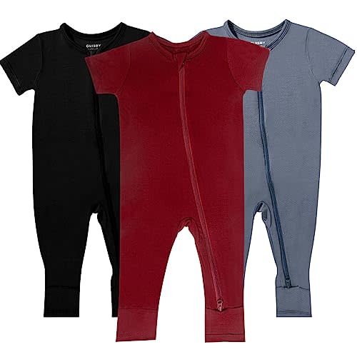 GUISBY Rayon Made from Bamboo Baby Pajamas, Summer Short Sleeve Footless Rompers, 2 Way Zipper Sleeper
