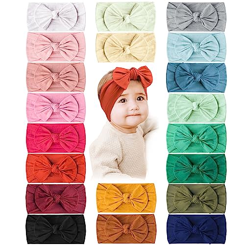 Prohouse 20PCS Baby Nylon Headbands Hairbands Hair Bow Elastics for Baby Girls Newborn Infant Toddlers Kids