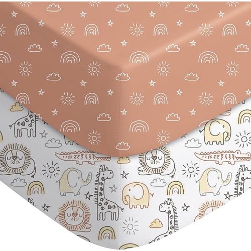 Yoofoss Baby Crib Sheets for Boys Girls, Fitted Crib Sheet 2 Pack for Standard Crib and Toddler Mattress, Super Soft Microfiber Baby Sheet 28x52x8in