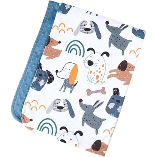 Premium Soft Plush Lightweight Minky Dot Toddler Baby Blanket for Newborn 30"x40" - Soft Baby Blanket for Boys and Girls - (Dogs Blue) Unisex