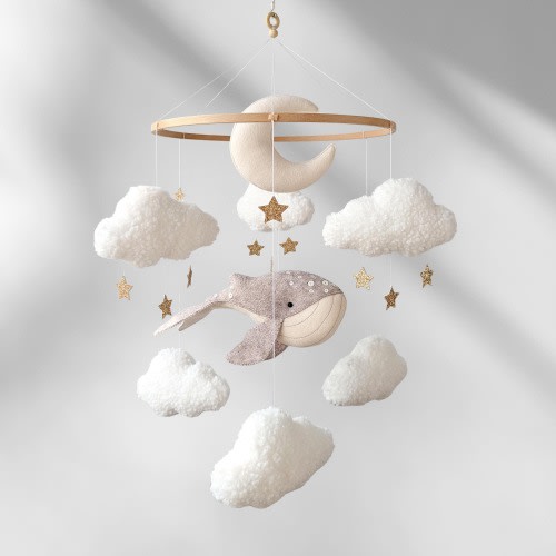 Baby Crib Mobile Whale & Clouds: Ocean Nursery Underwater Decor
