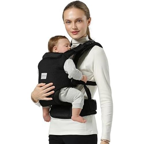 Baby Carrier Newborn to Toddler, Easy Adjustable Toddler Carrier for 7-30lbs, Baby Holder Wrap Carrier, Breathable Mesh Fabric Infant Kangaroo Hip Carriers with Lumbar Support, Black