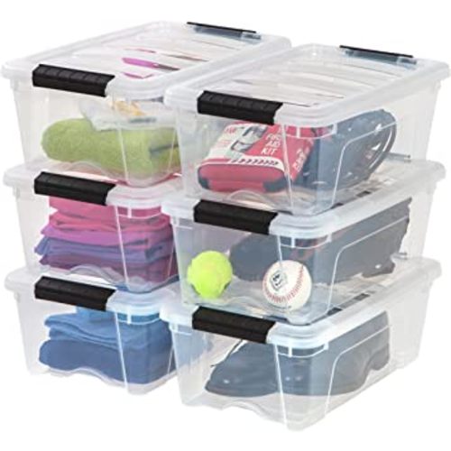 IRIS USA 12 Qt. Plastic Storage Container Bin with Secure Lid and Latching Buckles, 6 pack - Clear, Durable Stackable Nestable Organizing Tote Tub Box Toy General Organization Small