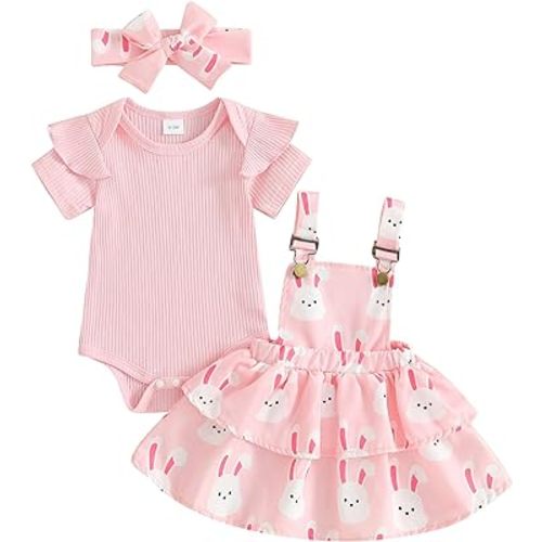 Mubineo Baby Girl Summer Clothes Cute Outfits Short Sleeve Romper Overall Skirt Dress Headband 3PCS Newborn Outfit