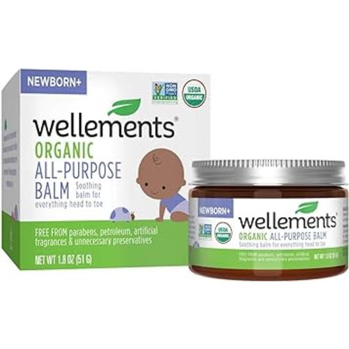 Wellements Organic All Purpose Balm for Babies and Kids | Gentle and Soothing All Over Ointment for Dry, Chafed and Sensitive Skin | Free From Petroleum, Parabens and Fragrances | 1.8 Fl Oz