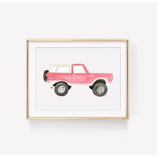 Vintage Pink Ford Bronco Watercolor Art Print