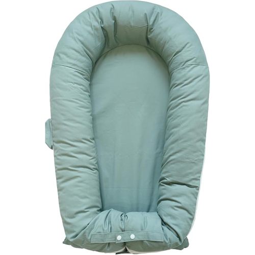 Deluxe Infant Lounger, Baby Nest Cover for Baby Girls & Boys, Newborn Essentials for Baby 0-12 Months, 100% Cotton, Portable Travel Bed (MistyGreen)
