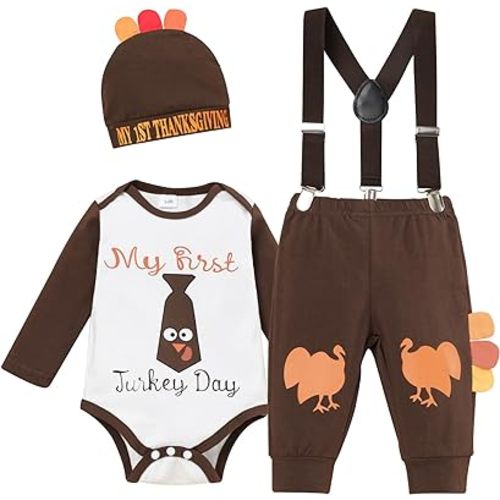 My First Thanksgiving Baby Boy Outfit Turkey Romper Suspender Pants Gobble Hat Thanksgiving Baby Boy Outfit