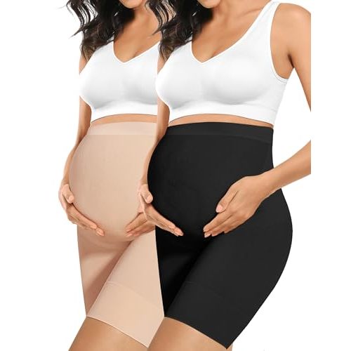 “Baby Bump” Premium Maternity Shapewear, High Waisted Mid-Thigh Pregnancy Underwear Prevent Chaffing Soft Adominal Support