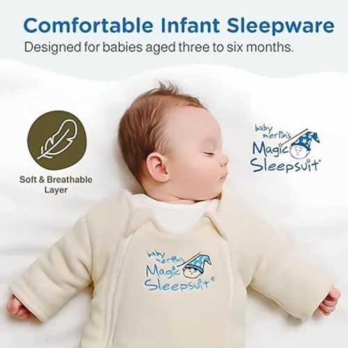 Baby Merlin's Magic Sleepsuit Transition Product - 3-6 Months Swaddle Transition Sleepsuit - Soft Cotton Material with Double Zipper for Easy Diaper Changes - Promotes Safe Sleep for Babies - Blue