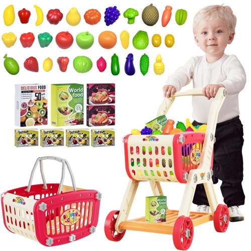 40-Piece Kids' Shopping Cart & Play Food Set - Interactive Kitchen Toy for Boys and Girls Ages 3-6