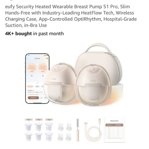 eufy Security Heated Wearable Breast Pump S1 Pro, Slim Hands-Free with Industry-Leading HeatFlow Tech, Wireless Charging Case, App-Controlled OptiRhythm, Hospital-Grade Suction, in-Bra Use