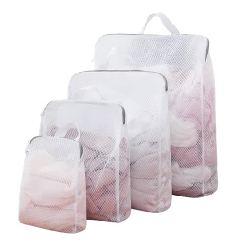 GWT 4Pcs 3D Mesh Laundry Bags with Hanging Handles (S/M/L/XL) - Durable Zippered Wash Bags for Delicates, Shoes & Bulk Clothes - Space-Saving Foldable Design