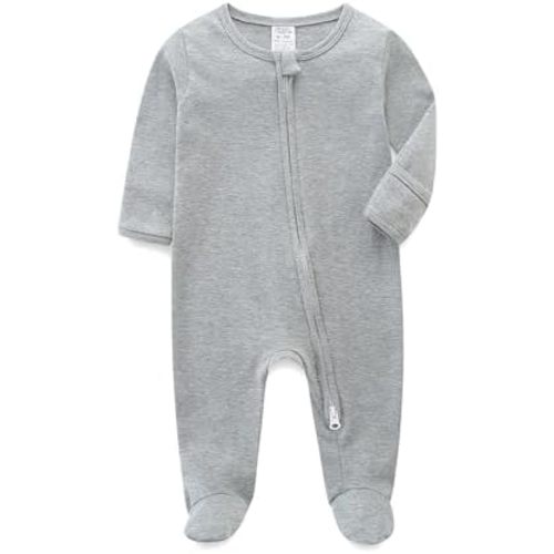 Unisex Baby Boy and Girl Zipper Onesie Solid Toddler Footie One-Piece Infant Romper Jumpsuit