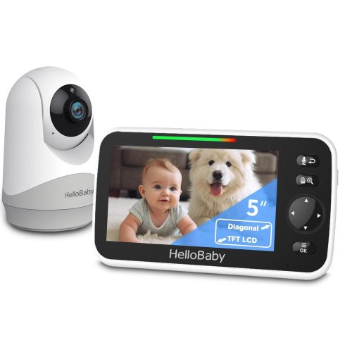 HelloBaby Monitor with Camera and Audio, 5'' Screen with 16-Hour Video Streaming, Remote Pan-Tilt-Zoom Camera, Two-Way Talk, VOX Mode, Auto-Night Vision, Range up to 960ft and No WiFi C24