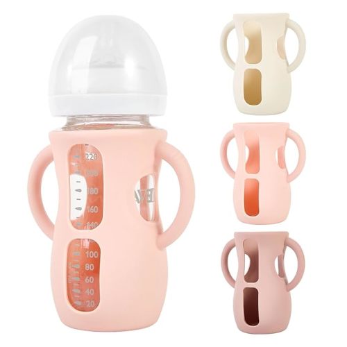 3 Pack 8oz Silicone Sleeves for Philips Avent Natural Glass Baby Bottles, Anti Breakage Bottle Holder with Handle for Baby Girls, Compatible with Philips Avent Glass Natural Baby Bottle, 8oz