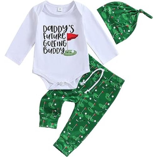 Newborn Infant Baby Girl Boy Golf Outfit Daddy's Future Golfing Buddy Romper Golf Elastic Pants Hat Set