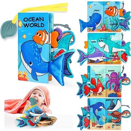 Baby Books for Shower Gift, Baby Books 0-6 Months, Baby Crinkle Books, Tummy Time Toys, Baby Boys Girls Books, Early Learning Stroller Toy, Touch and Feel Books for Newborn, Infant Toys Developmental