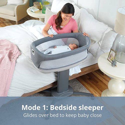 Chicco Close to You 3-in-1 Bedside Bassinet, Portable Newborn Bassinet with Wheels, Adjustable-Height Changing Table | Heather Grey/Grey