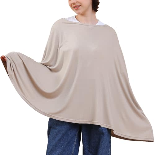 Seejoy Multi-use Nursing Cover for Breastfeeding, 360°Full Coverage Nursing Poncho, Rayon Soft & Breathable Breastfeeding Cover up (Striped Textured Rayon, Natural Sand)