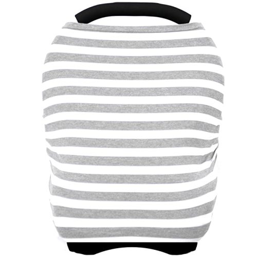 Car Seat Cover for Babies - Multi-use Carseat Canopy Nursing Cover, Car Seat Covers, Breastfeeding Cover Scarf, Infant Boys and Girls Shower Gifts - grey stripe