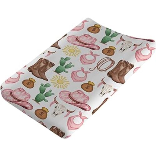 Baby Western Cowgirl Cowboy Changing Pad Covers for Boy Girl 32''x16'' Desert Cowboy Hat Boot Sun Cactus Fitted Diaper Changing Table Pad Sheets Soft Breathable Baby Change Table Mats