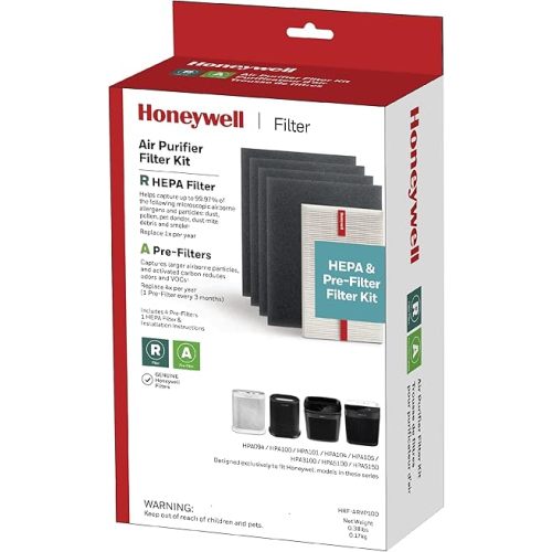 Honeywell HEPA Air Purifier Filter Kit – Includes 1 HEPA R Replacement Filter and 4 A Carbon Pre-Cut Pre-Filters – Airborne Allergen Air Filter Targets Wildfire/Smoke, Pollen, Pet Dander, and Dust