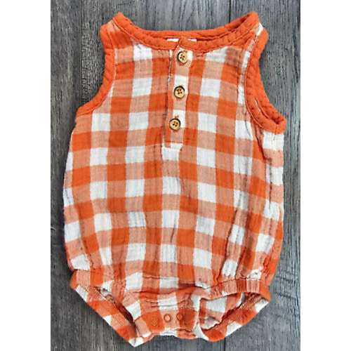 Cat & Jack Orange & Cream Plaid Romper, 3-6 mo.