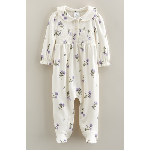 Smocked Yoke Cotton Footie