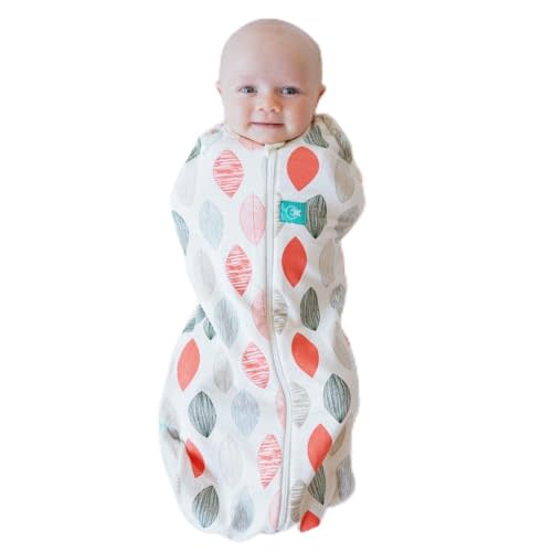 ergoPouch Cocoon Swaddle Sack 0.2 TOG - Baby Sleep Sack, Gentle Snug Fit Helps Calm Startle Reflex, Ideal for Arms In/Out Sleeping, Soft Breathable Fabric for Better Sleep (0-3 Months, Blush Leaf)