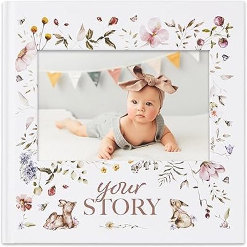 Baby Memory Book New Mom Gift - Baby Scrapbook Record Book & Photo Album - Gift for Newborns Baby Boy & Girl, Great For Baby Showers (Woodland)