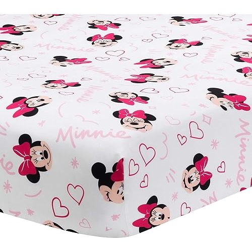 Lambs & Ivy Disney Baby Minnie Mouse Love White/Pink Heart Fitted Crib Sheet