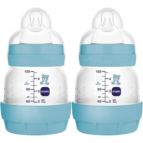 MAM 4.5oz Easy Start Anti-Colic Wide Neck Vented Baby Bottle, Extra Slow Flow Breastfeeding-Like Silicone Nipple, Reduces Colic, Gas & Reflux, Easy to Clean, BPA Free, 0+ Months, Made in Europe