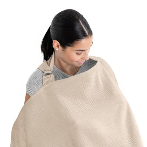 Muslin Nursing Cover for Baby Breastfeeding, Soft & Breathable Breastfeeding Cover for Mom by Comfy Cubs, Color: Sand