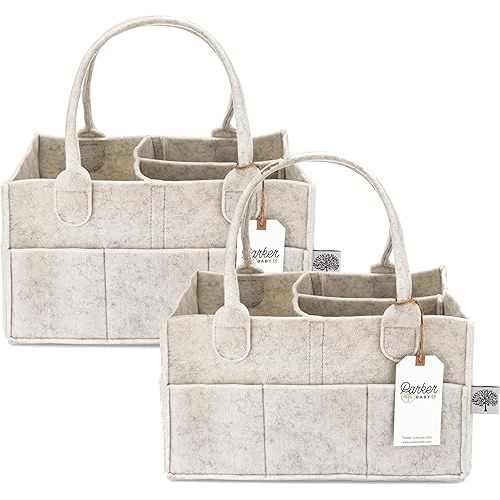 Parker Baby Diaper Caddy Multipack - Set of 2 Nursery Storage Bins and Car Organizers for Diapers, Wipes, and Baby Essentials - Portable and Stylish Diaper Totes - White