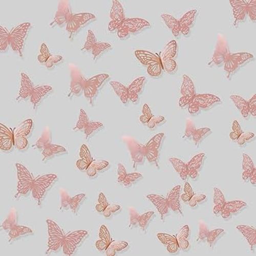 3D Rose Gold Butterfly Wall Decor,Rosegold Butterfly Decorations for Butterfly Party Decorations or Cake Decorations, 4 Styles 3 Sizes,48 Pcs