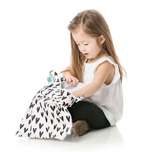 Bumkins Waterproof Wet Bag, Washable, Reusable for Travel, Beach, Pool, Stroller, Diapers, Dirty Gym Clothes, Wet Swimsuits, Toiletries, Electronics, Toys, 12x14 – Black Hearts