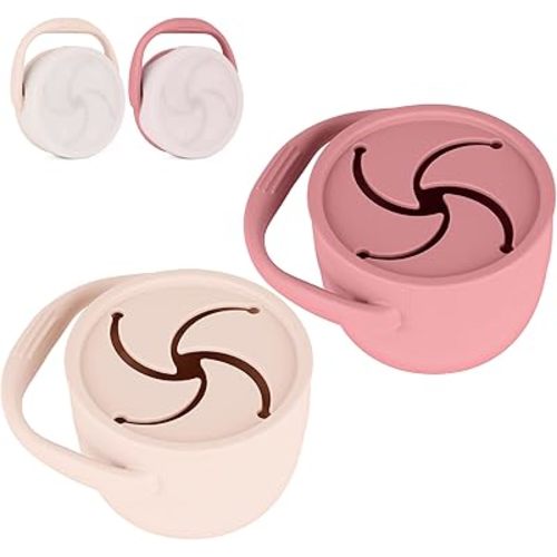 Silicone Snack Cups for Toddlers, Snack Containers with Lids, Foldable Baby Food Catcher with Holders and Dustproof Lid, 2 Pack (Color 1)