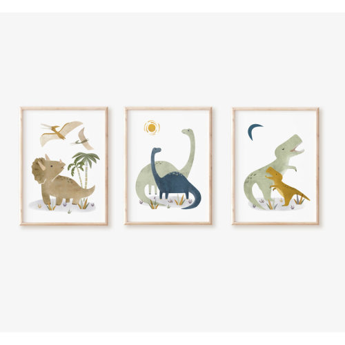 Nemo and Her Dinosaur 3 Piece Paper Print Set - Unframed Prints | Wayfair