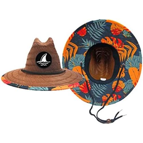 Baby Infant 48cm Lifeguard Hat Straw Beach Cap Brown Palm Patch