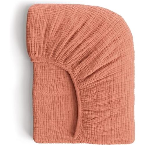 Muslin Crib Sheets, 100% Organic Cotton, Breathable and Ultra-Soft, Standard Crib Sheet Mattress (28"x 52") for Girls and Boys, Neutral Fitted Baby Crib Sheet (Brick Red)