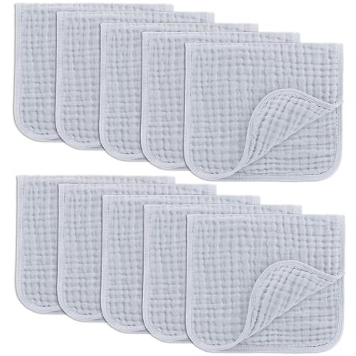 Comfy Cubs Muslin Burp Cloths Large 100% Cotton Hand Washcloths Set for Babies, Baby Essentials 6 Layers Extra Absorbent and Soft Boys & Girls Baby Rags for Newborn Registry (Slate 10-Pack, 20" X10") - 10-Pack 20"X10"