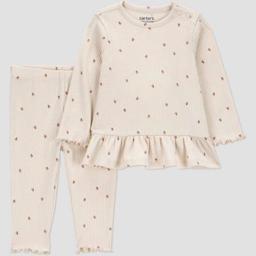 Carter's Just One You® Baby Girls' 2pc Heart Printed Top & Bottom Set - Ivory 12M