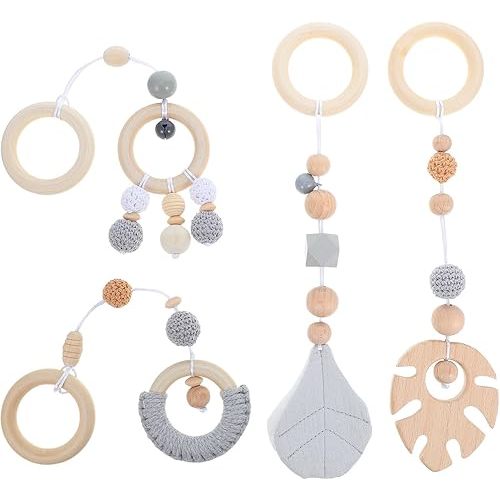 jojofuny 4pcs Leaf Toy Crib Hanging Pendants Wood Crib Pendant Wooden Hanging Pendants Wood Bed Hanging Pendant Gym Rattle Pendant Stroller Yarn Gym Rack