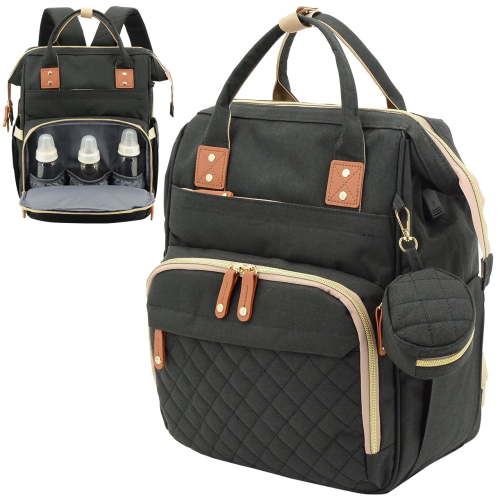 Diaper Bag Backpack, 3 in 1 Waterproof Travel Diaper Backpack,Baby Changing Bags with Changing Pad, Stroller Straps, Unisex, Black