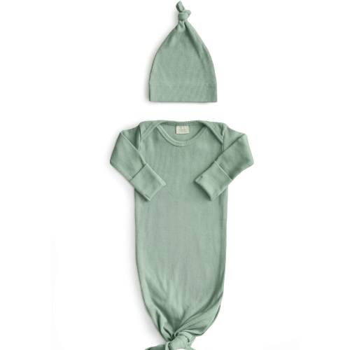 Ribbed Knotted Baby Gown + Beanie Set